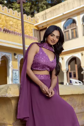 Grape  Embroidered Georgette lehenga choli