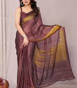 Dusty wine chiffon abstract printed saree with unstitched blouse piece