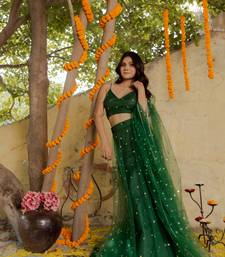 Green  Embroidered Net lehenga choli