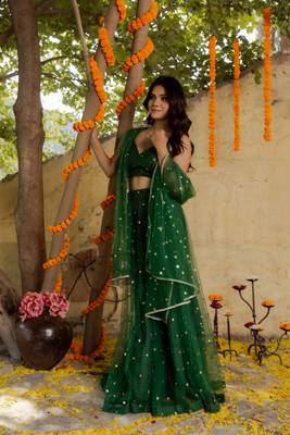 Green  Embroidered Net lehenga choli 3