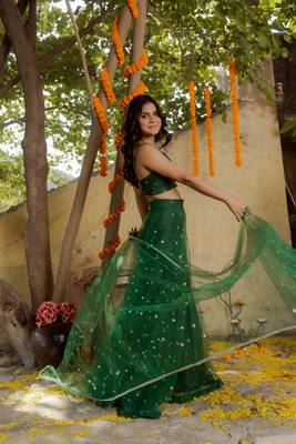 Green  Embroidered Net lehenga choli 1