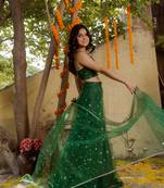 Green  Embroidered Net lehenga choli