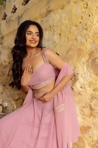 Pastel pink  Embellished Georgette lehenga choli