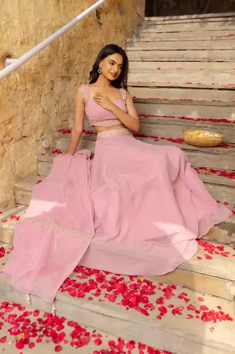 Pastel pink  Embellished Georgette lehenga choli