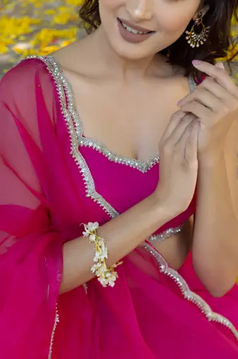 Magenta pink  Embellished Georgette lehenga choli