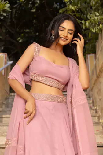 Pastel pink  Embellished Georgette lehenga choli