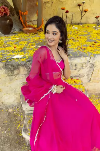 Magenta pink  Embellished Georgette lehenga choli
