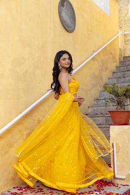yellow  Embroidered Net lehenga choli 1