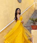 yellow  Embroidered Net lehenga choli