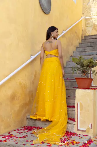 yellow  Embroidered Net lehenga choli