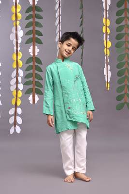 Beautiful tropical embroidered green kurta with pyjama 1