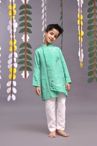 Beautiful tropical embroidered green kurta with pyjama