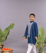 Dark blue kurta with bandhani printed panel and pyjama