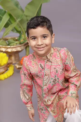 Banarasi jacquard printed pink kurta and pyjama