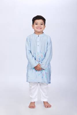 Blue kurta with colorful fish embroidery with white pyjama 2