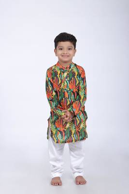 Tropical printed kurta with white pyjama 1