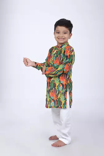 Tropical printed kurta with white pyjama