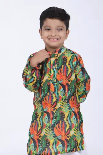 Tropical printed kurta with white pyjama