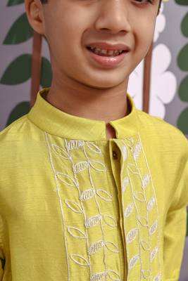 Yellow Silver dori embroidered achkan with pyjama 3