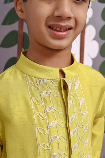 Yellow Silver dori embroidered achkan with pyjama