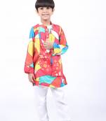 Multicolour abstract print panel kurta with white pyjama