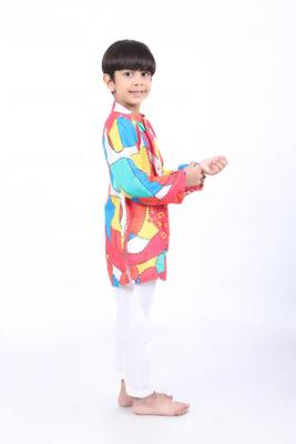 Multicolour abstract print panel kurta with white pyjama 2