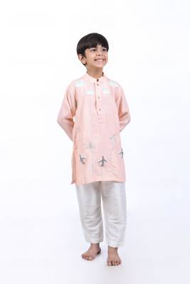 Pink kurta with airplanes and clouds with white pyjama 1