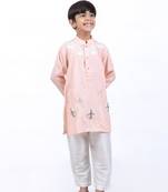 Pink kurta with airplanes and clouds with white pyjama