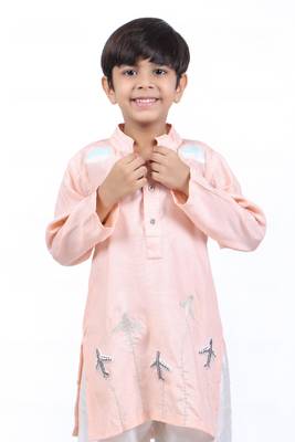Pink kurta with airplanes and clouds with white pyjama 2