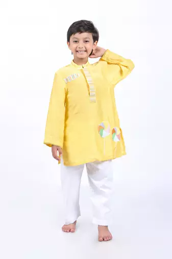 Yellow candy kurta with white pyjama
