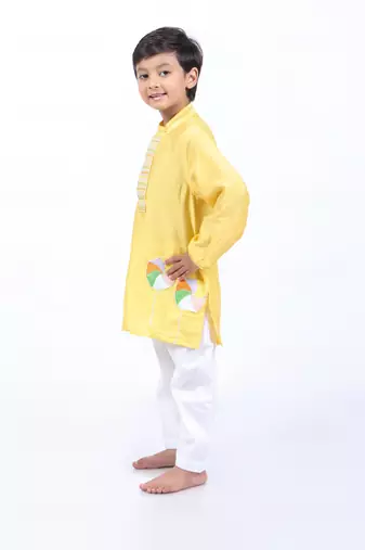 Yellow candy kurta with white pyjama