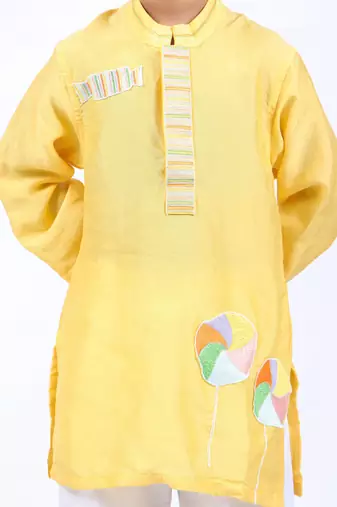 Yellow candy kurta with white pyjama