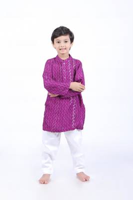 Purple and blue geometric printed kurta with white pyjama 2