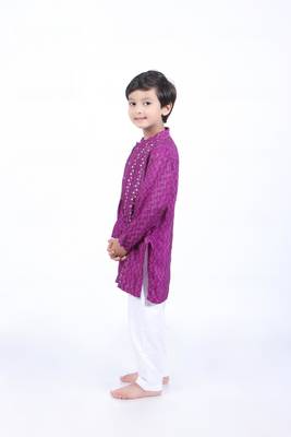 Purple and blue geometric printed kurta with white pyjama 3