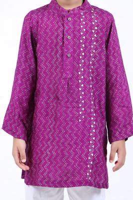 Purple and blue geometric printed kurta with white pyjama 4