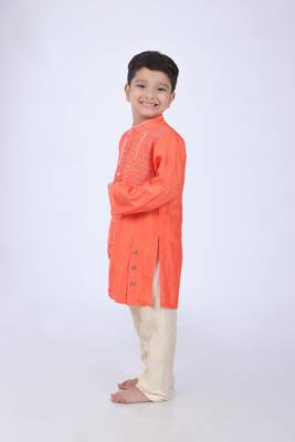 Orange kurta with abstract embroidery and off white pyjama 2