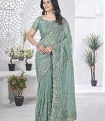 Grey tissue net c sequins work saree