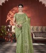 Green tissue net c sequins work saree
