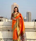 Orange jari tissue c wevon meenakari pallu designer heavy ethnic saree