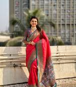 Red jari tissue c wevon meenakari pallu designer heavy ethnic saree