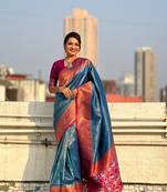 Blue jari tissue c wevon meenakari pallu designer heavy ethnic saree
