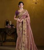 Wine rich indian heavy work wedding wear glamorous saree