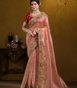 Orange rich indian heavy work wedding wear glamorous saree