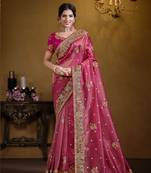 Pink rich indian heavy work wedding wear glamorous saree