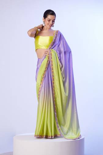 Lavender chinon c solid designer bollywood party saree