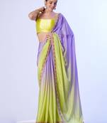 Lavender chinon c solid designer bollywood party saree