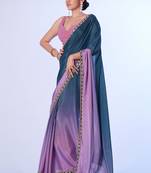 Teal blue chinon c solid designer bollywood party saree