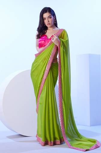Green moss c solid designer bollywood party saree