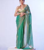 Sea green satin gold organza c solid designer bollywood party saree
