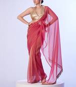 Rust satin gold organza c solid designer bollywood party saree